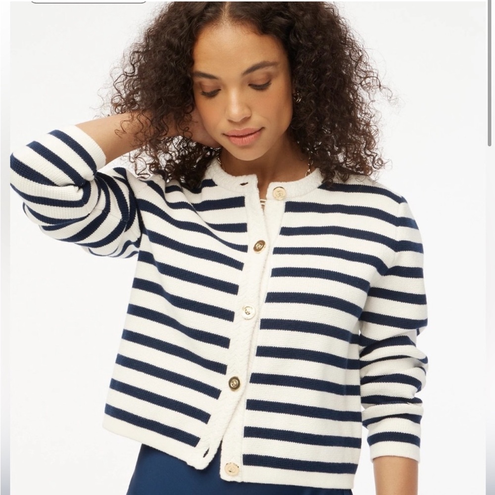 NWT Jcrew Striped Navy and White Cardigan size medium